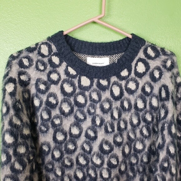 Current/Elliott Blue Animal Print Langenlook oversize sweater Sz 1 - Picture 4 of 12